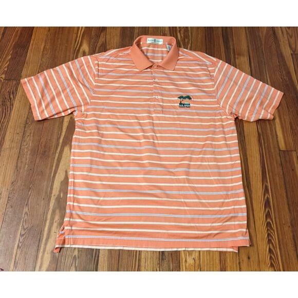 Fairway and Greene 2008 US Open Tiger Woods Orange Mens Striped Polo Size XL - Picture 1 of 6